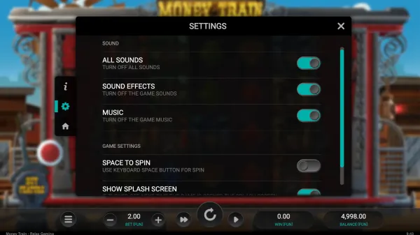Money Train 2 Settings Menu